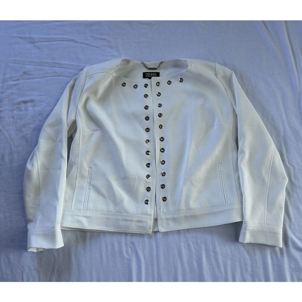 Dennis Basso White Dress Jacket Size Medium, Grommet Accents, Dressy,